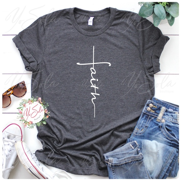 Tops - Faith - Dark Grey T-Shirt, Graphic tee